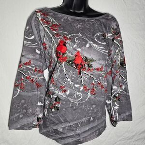 Winter holiday Christmas cardinal red bird 3/4 sleeve top